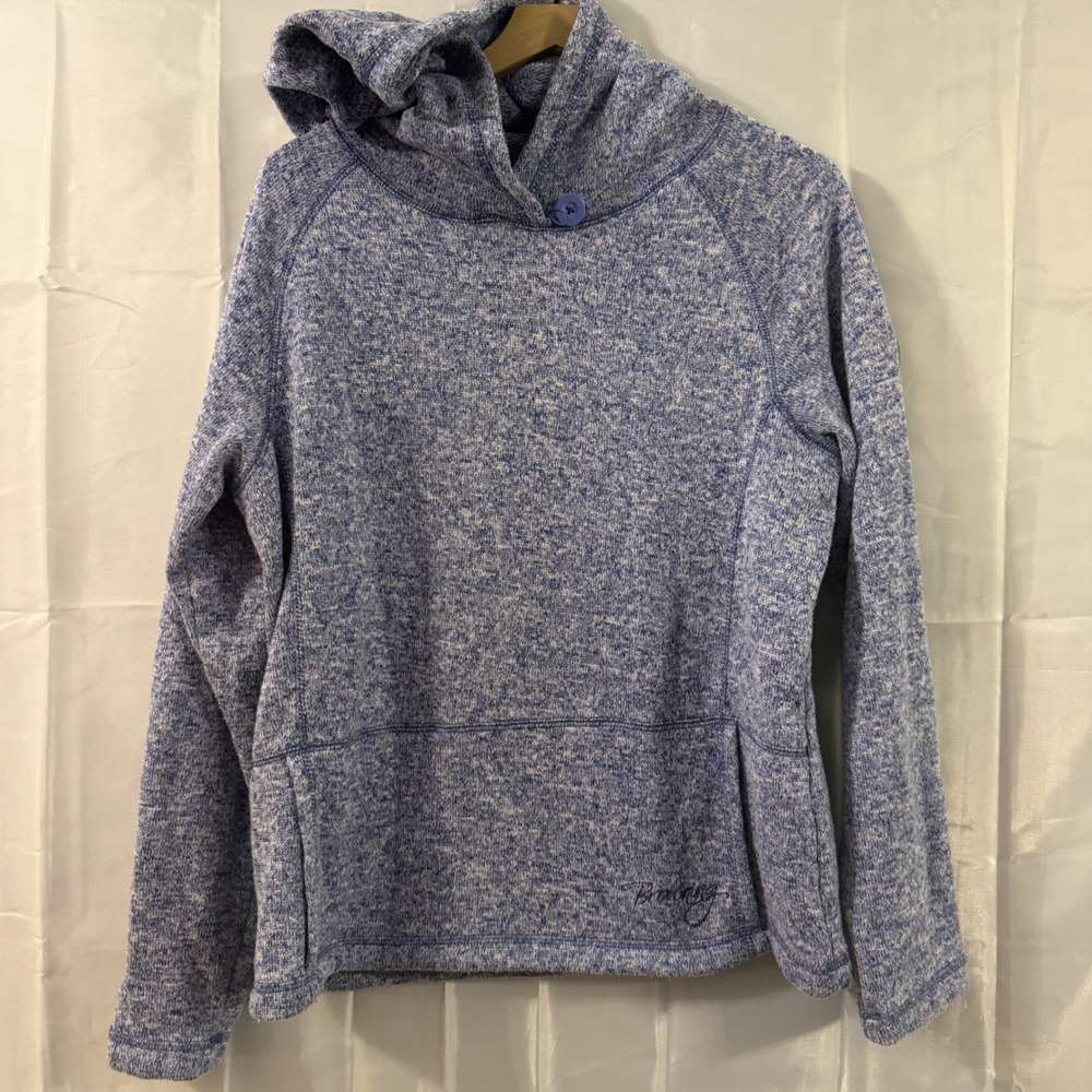 Browning Womens Blue Marled Knit Pullover Hoodie Sweatshirt‎ Button Neck XL